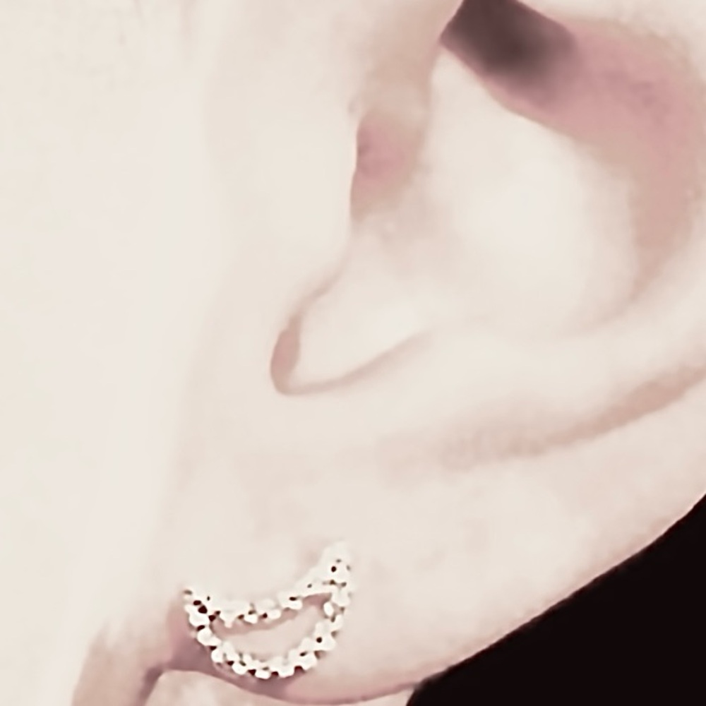 Half Crescent Moon Chain Rope Textured Tiny Dainty Gold Celestial Galaxy Earring - Picture 3 of 4